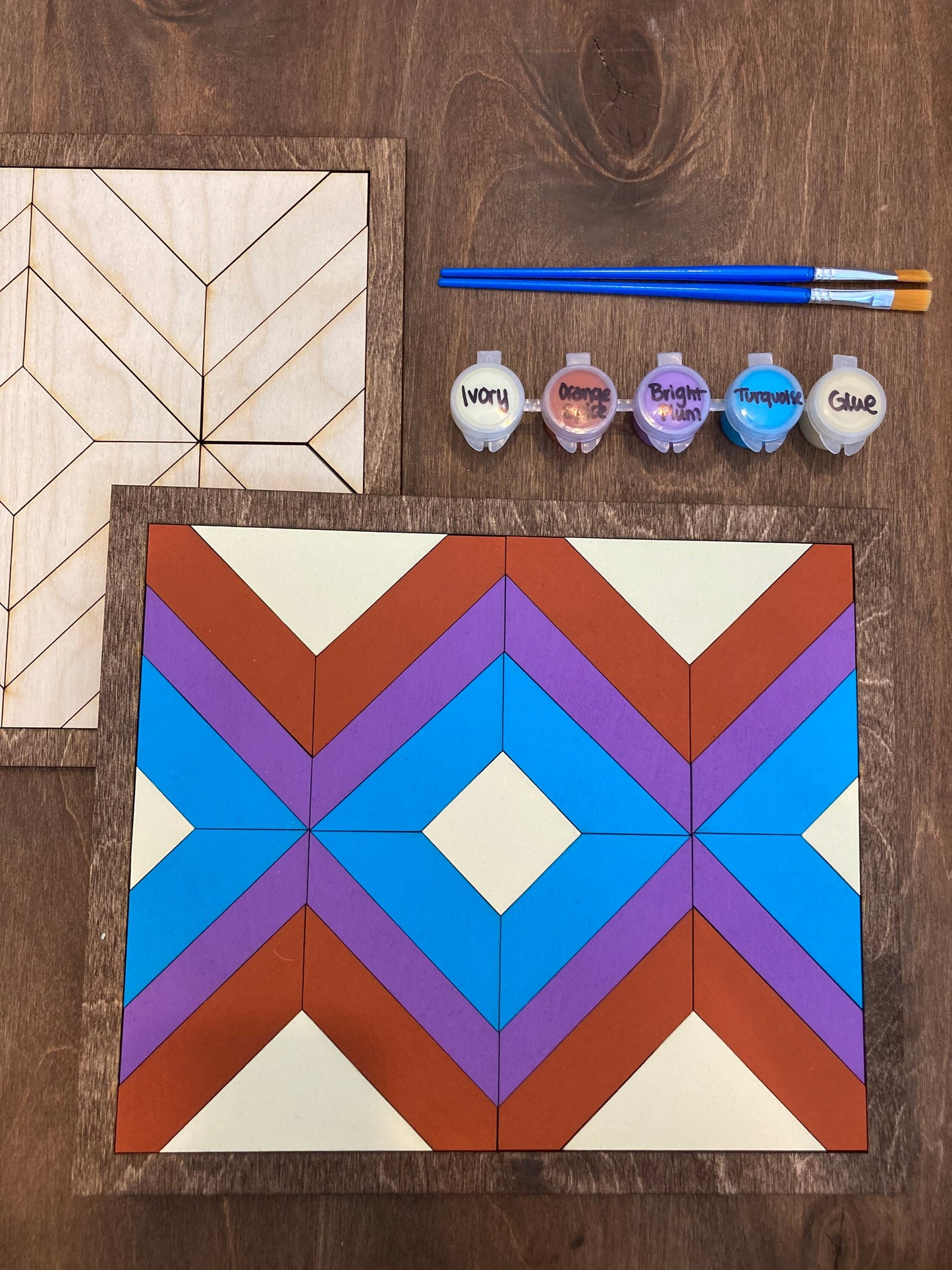 DIY Geometric Painting Kit, DIY Craft Kit, Barn Quilt Painting, DIY Mosaic Painting, Gift for Her, Craft for Adults, Gift for Him